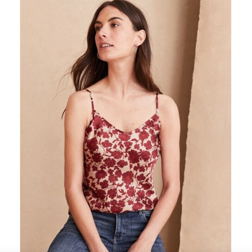 Garnet Hill Floral Print Washable Silk V-Neck Camisole